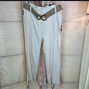 NWT Alfani White Linen Airy Wide Leg Pants with Belt Women's Size 14P
